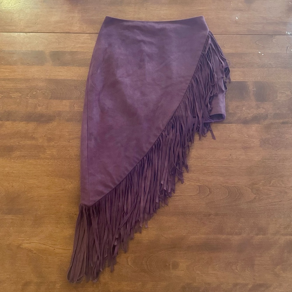 Express Faux Suede Fringe Wrap Skirt